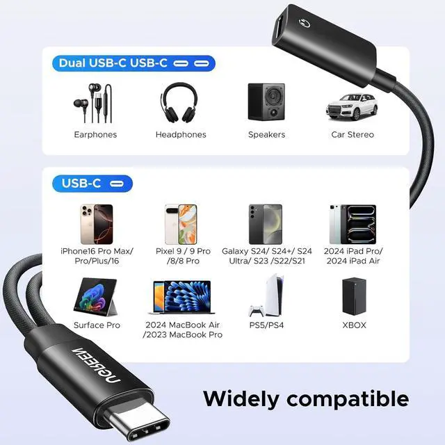Alt view image 5 of 7 - UGREEN Magnetic USB C Splitter 1 in 2 Out Dual USB C Headphone and Charger Type C Audio Adapter with PD 60W Fast Charging Dongle Cable for iPhone 17 Pro Max, Galaxy S25, Pixel 10, iPad Pro, Switch 2