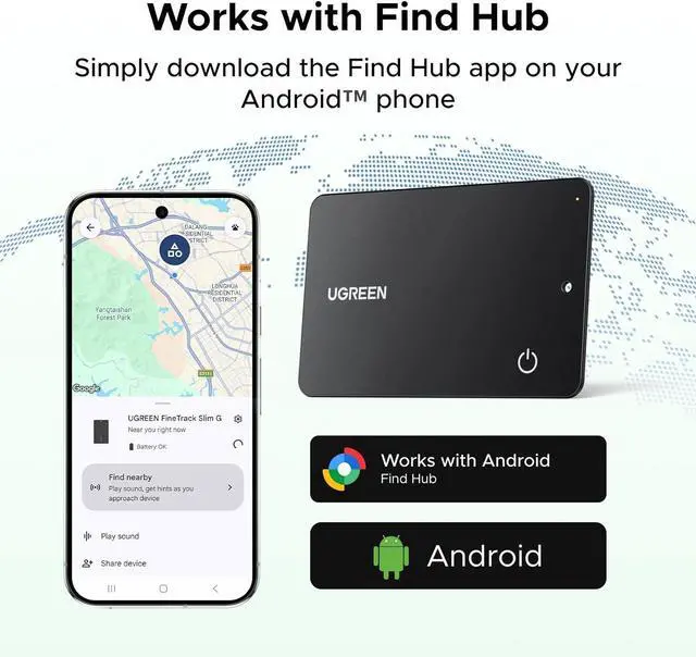 Alt view image 7 of 7 - UGREEN FineTrack Slim Smart G Bluetooth Tracker (Android Only), 5 Year Battery Life Google Smart Tracking Tag Work with Find Hub App, IP68 Waterproof Wallet Finder for Android 1.7mm Ultra-Slim