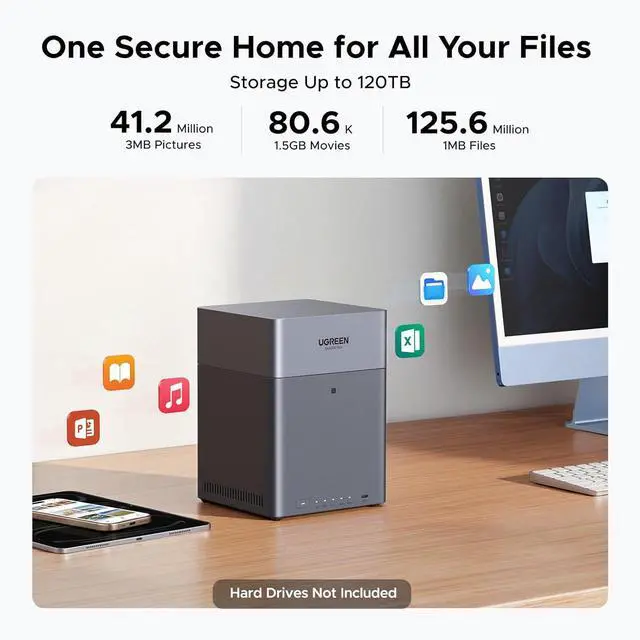 Alt view image 2 of 6 - UGREEN NASync DH4300 Plus 4-Bay Desktop NAS, Support Capacity 120TB (Diskless), Remote Access, AI Photo Album, Beginner Friendly System, 8GB LPDDR4X RAM, 2.5GbE, 4K HDMI, Network Attached Storage