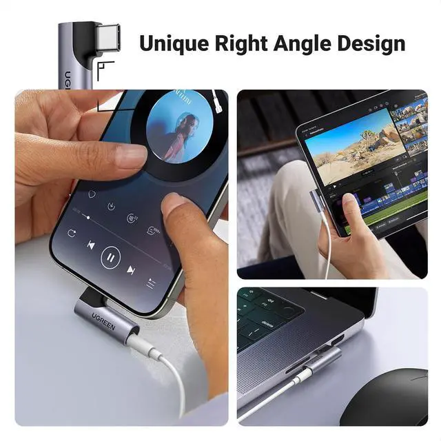Alt view image 7 of 7 - UGREEN USB C to 3.5mm Audio Adapter Type C Aux Headphone Jack DAC Stereo Mic HiFi Right Angle Dongle Compatible with iPhone 17 16 15 Pro Max/16 15 Plus, iPad Pro, Galaxy S25 Ultra Pixel 9, Gray