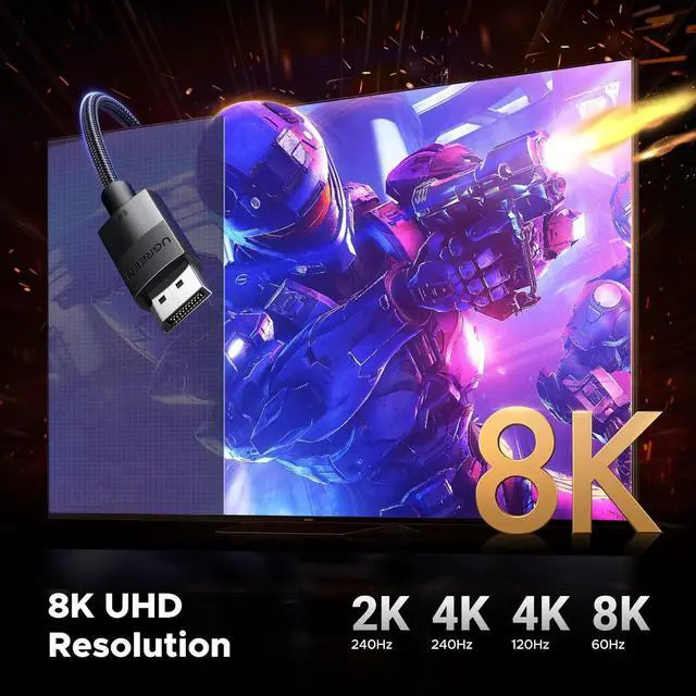 Alt view image 5 of 7 - UGREEN VESA Certified 8K DisplayPort Cable 10FT, DP 1.4 Display Port Cable Cord Support 8K@60Hz, 4K@240Hz, FreeSync, G-Sync, HDR, 32.4Gbps for HDTVs, Displays, Monitors, Graphics, PC