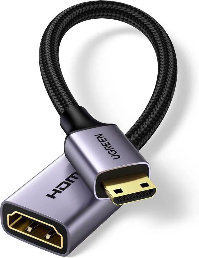 Main image of UGREEN Mini HDMI to HDMI Adapter Aluminum Shell Braided 4K 60Hz HDR 3D Compatible with Raspberry Pi Zero 2 W/W Portable Monitor DSLR Camera Camcorder Graphics Card Laptop Projector Tablet, Grey