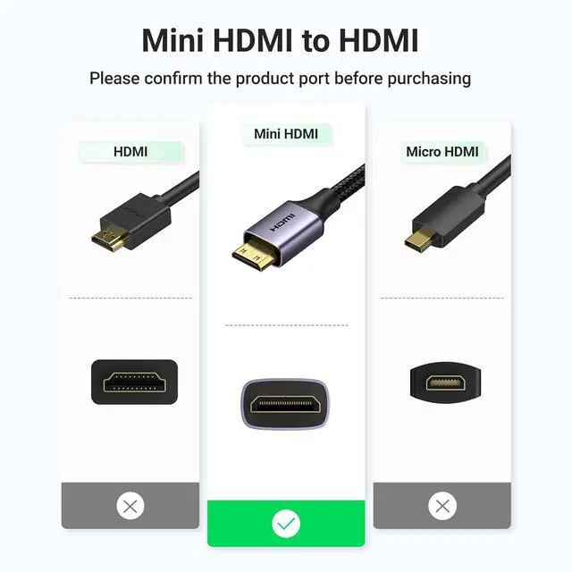 Alt view image 6 of 7 - UGREEN Mini HDMI to HDMI Adapter Aluminum Shell Braided 4K 60Hz HDR 3D Compatible with Raspberry Pi Zero 2 W/W Portable Monitor DSLR Camera Camcorder Graphics Card Laptop Projector Tablet, Grey
