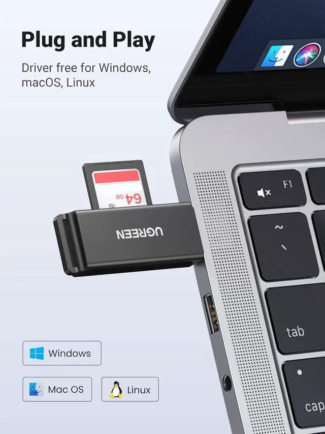 Alt view image 5 of 7 - UGREEN SD Card Reader - Portable USB 3.0 Dual Slot Flash Memory Card Adapter Hub for SDXC, SDHC, MMC, RS-MMC, TF, Micro SDXC, Micro SDHC UHS-I for Mac, Windows, Linux, Chrome PC, Laptop