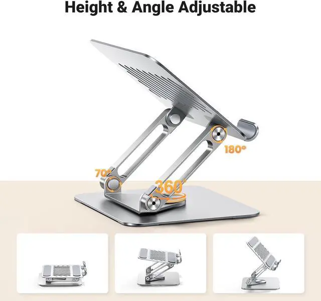 Alt view image 3 of 7 - UGREEN Tablet Stand Holder for Desk with 360° Rotating Base Aluminum Dual Rod Support Adjustable Home Office Accessories Compatible with iPad Pro 13 12 11 Air Mini 5 4 3 Phone E-Reader Silver