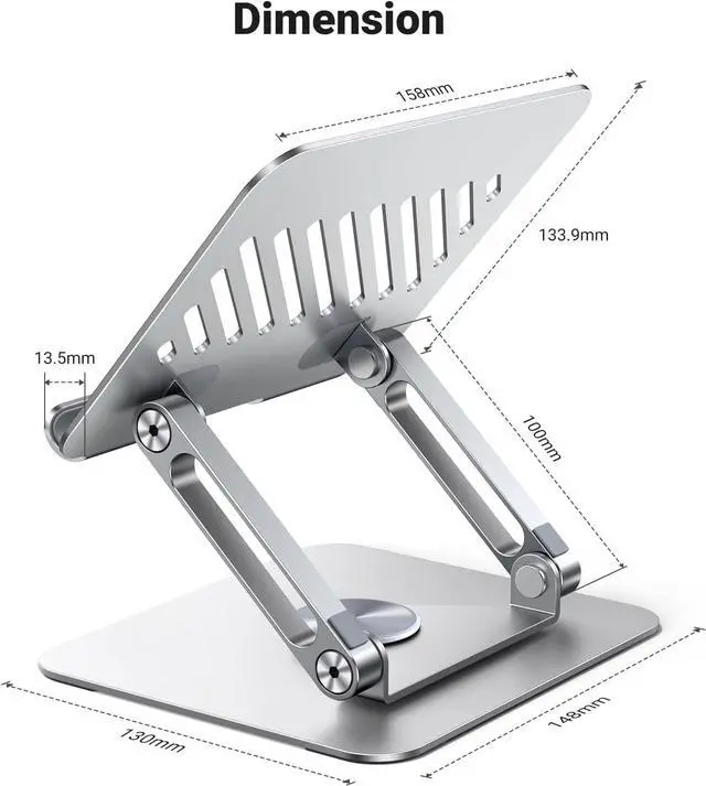 Alt view image 7 of 7 - UGREEN Tablet Stand Holder for Desk with 360° Rotating Base Aluminum Dual Rod Support Adjustable Home Office Accessories Compatible with iPad Pro 13 12 11 Air Mini 5 4 3 Phone E-Reader Silver