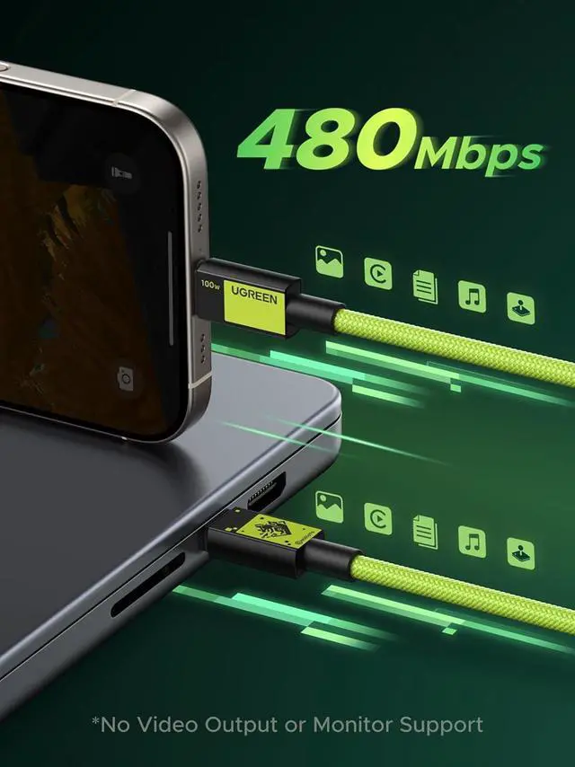 Alt view image 5 of 7 - UGREEN USB-C to USB-C Cable 100W Fast Charging, Genshin Impact Kinich-Themed Design, Compatible with iPhone 16/16 Pro/16 Pro Max, MacBook Pro/Air, Galaxy S25/S24, iPad Pro/Air, Pixel 8 (3.3ft)