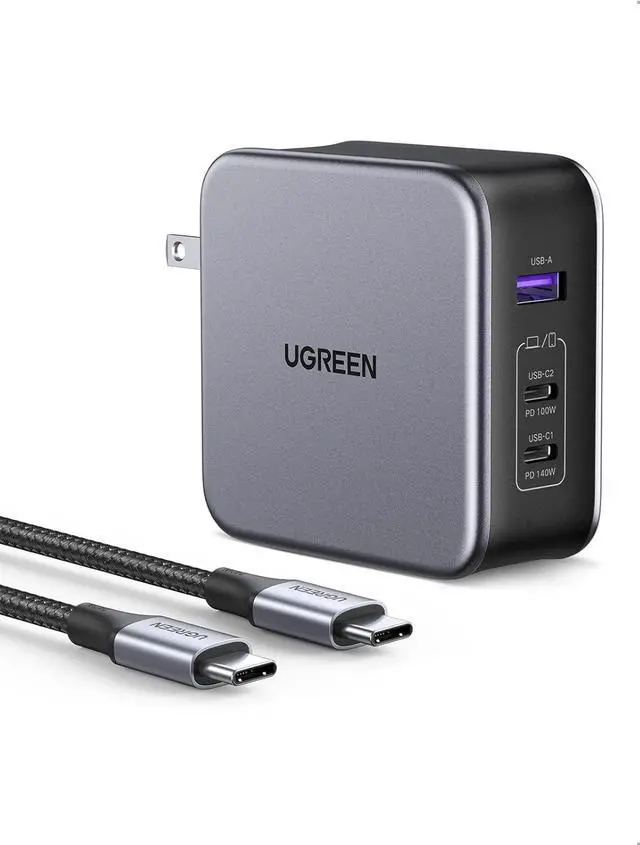 Main image of UGREEN Nexode 140W GaN USB C Laptop Charger, 3-Port PD 3.1 PPS Foldable Fast Wall Charger with 240W Cable for MacBook Pro 16", iPhone 17/16/15, Pixel 10/9, Galaxy S25/S24, Chromebook