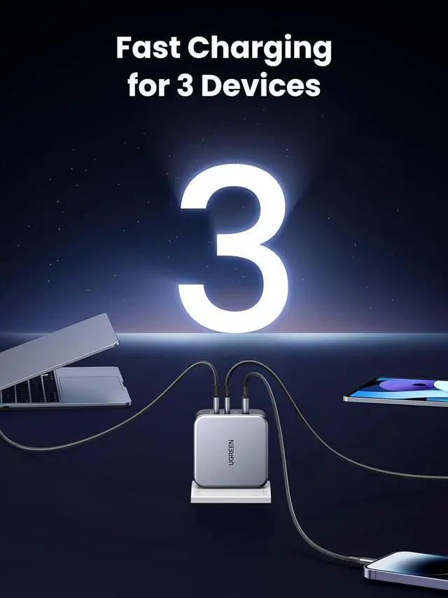 Alt view image 4 of 6 - UGREEN Nexode 140W GaN USB C Laptop Charger, 3-Port PD 3.1 PPS Foldable Fast Wall Charger with 240W Cable for MacBook Pro 16", iPhone 17/16/15, Pixel 10/9, Galaxy S25/S24, Chromebook