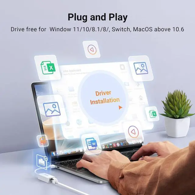 Alt view image 5 of 7 - UGREEN USB-A to Ethernet Adapter, 10/100 Mbps Network Adapter, RJ45 Wired LAN Internet Adapter for Laptop PC Compatible with Nintendo Switch MacBook Chromebook Surface Windows MacOS Linux White