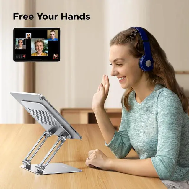 Alt view image 6 of 7 - UGREEN Tablet Stand Holder for Desk Dual Rod Support Aluminum Tablet Holder Adjustable Multi-Angle Home Office Accessories Compatible with iPad Pro 13 12 11 10.5 Air Mini 5 4 3 2 Phone E-Reader Silver