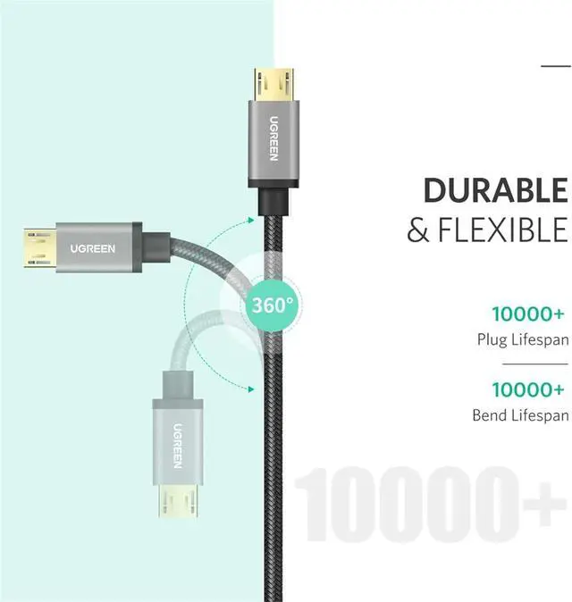 Alt view image 3 of 7 - UGREEN Micro USB Cable, 1.5FT High Speed Fast Charging USB Cable, Nylon Braided Durable Android Phone Charger Cord, Compatible with Samsung Galaxy S7 S6 Note LG V10 Tablet PS4 MP3