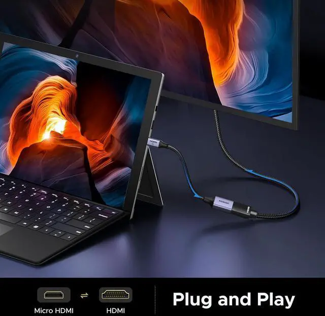 Alt view image 3 of 7 - UGREEN Micro HDMI to HDMI Adapter, 10K 8K@60Hz/4K@240Hz Micro HDMI Male Female Bidirectional Cable 2.1 HDR 3D Dolby VRR 48Gbps, Compatible with Raspberry Pi 5/Pi 500/Camera/Portable Monitor, 0.8FT