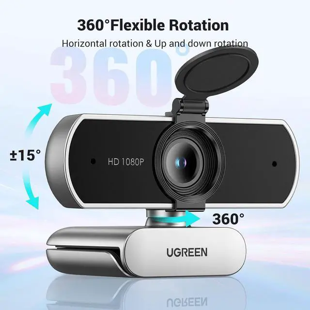 Alt view image 6 of 7 - UGREEN Full HD 1080P Webcam with Microphone, 2 Noise-Canceling Mics, 85° Fov & Fixed Focus, Plug and Play, Auto Light Correction, Privacy Cover PC Camera for Zoom/Skype/Teams, Switch 2, Silver Gray