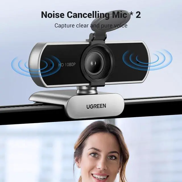 Alt view image 2 of 7 - UGREEN Full HD 1080P Webcam with Microphone, 2 Noise-Canceling Mics, 85° Fov & Fixed Focus, Plug and Play, Auto Light Correction, Privacy Cover PC Camera for Zoom/Skype/Teams, Switch 2, Silver Gray