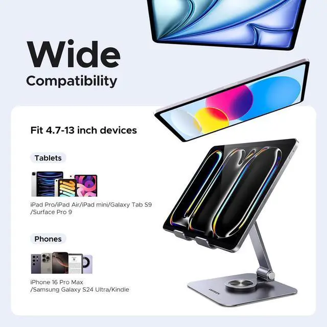 Alt view image 4 of 7 - UGREEN Tablet Stand Holder for Desk 360° Rotating Base Aluminum Tablet Holder Adjustable Multi-Angle Home Office Accessories Compatible with iPad Pro Air Mini 13 12.9 11 Inch