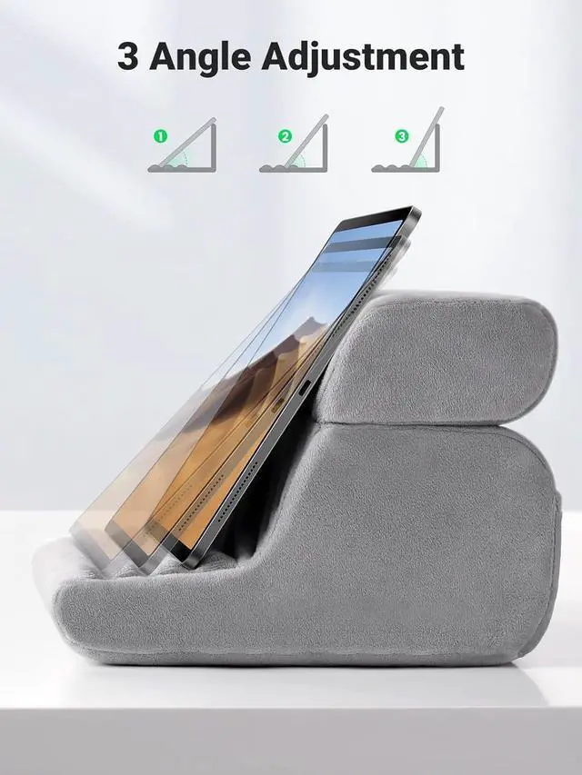 Alt view image 3 of 7 - UGREEN Tablet Pillow Stand for Lap Soft Holder Bed with 3 Viewing Angles Adjustable Home Office Accessories Compatible with iPad Pro 13 12 11 10.5 Air Mini 5 4 3 2 Phone 16 15 14 E-Reader Grey