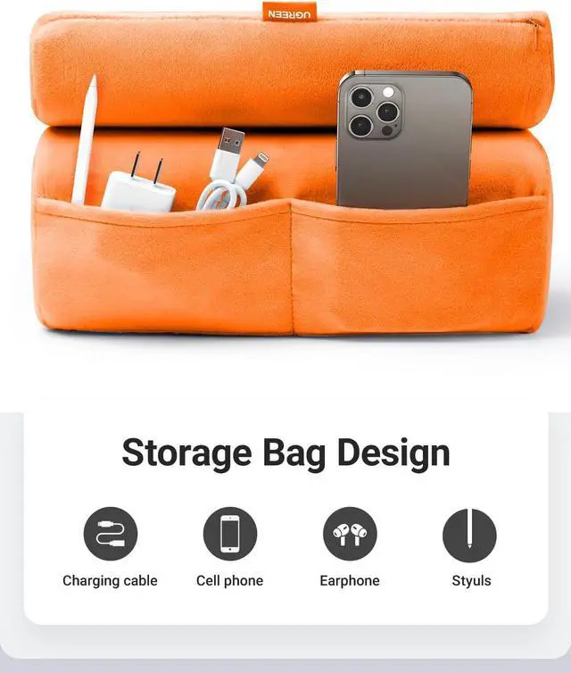 Alt view image 7 of 7 - UGREEN Tablet Pillow Stand for Lap Soft Holder Bed with 3 Viewing Angles Adjustable Home Office Accessories Compatible with iPad Pro 13 12 11 10.5 Air Mini 5 4 3 2 Phone 16 15 14 E-Reader Orange