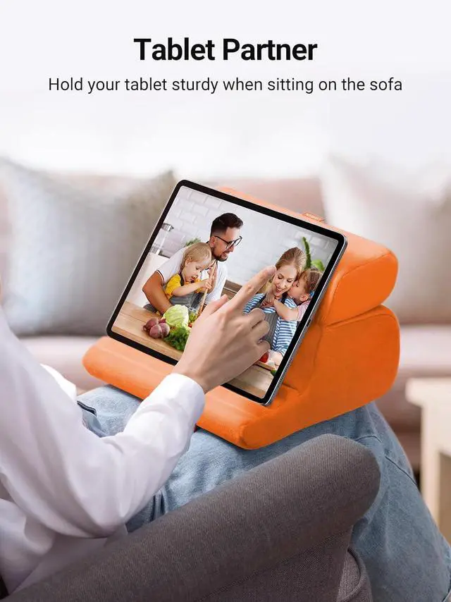 Alt view image 2 of 7 - UGREEN Tablet Pillow Stand for Lap Soft Holder Bed with 3 Viewing Angles Adjustable Home Office Accessories Compatible with iPad Pro 13 12 11 10.5 Air Mini 5 4 3 2 Phone 16 15 14 E-Reader Orange