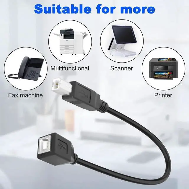 Alt view image 2 of 7 - JAENFONG USB 2.0 Type-B Printer Extension Cable USB-B Male to Female Print and Data Transfer Cable Cord Printer Short Extension Wire for Scanner Fax HDD and More -25CM/98.INCH 2PCS