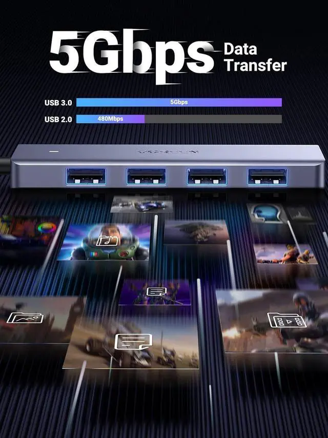 Alt view image 5 of 7 - UGREEN USB C Hub - 4 Port USB 3.0 Powered Splitter for Laptops, MacBooks, iPads, Chromebooks, iPhones, Galaxy S23 & More, 2FT