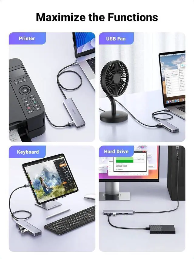 Alt view image 4 of 7 - UGREEN USB C Hub - 4 Port USB 3.0 Powered Splitter for Laptops, MacBooks, iPads, Chromebooks, iPhones, Galaxy S23 & More, 2FT