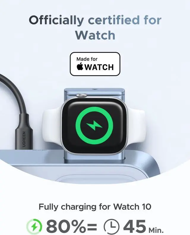 Alt view image 3 of 7 - UGREEN 25W Qi2 Certified 3-in-1 Magflow Wireless Charging Stand, Magsafe Fast Wireless Charger for iPhone 17/16/15/14/13/12, AirPods and Apple Watch, Desk Stand with Adjustable Angle