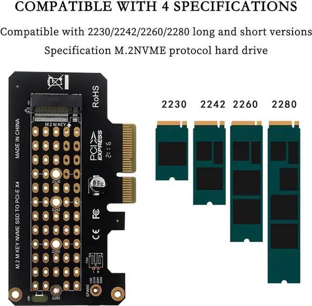 Alt view image 5 of 7 - JAENFONG PH41 PCIe3.0 X4 to M.2 NVME MKey Adapter Card 32gbps Compatible with M.2 NVMe 2230-2280 SSD X4 X8 X16 Slot (Full Height)