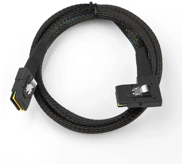 Main image of JAENFONG Mini SAS SFF-8087 Straight to SFF-8087 Right Angle Internal Server Cable \u2013 12Gbps High Speed 30AWG Data Cable, Black Flat Connector (0.5m)