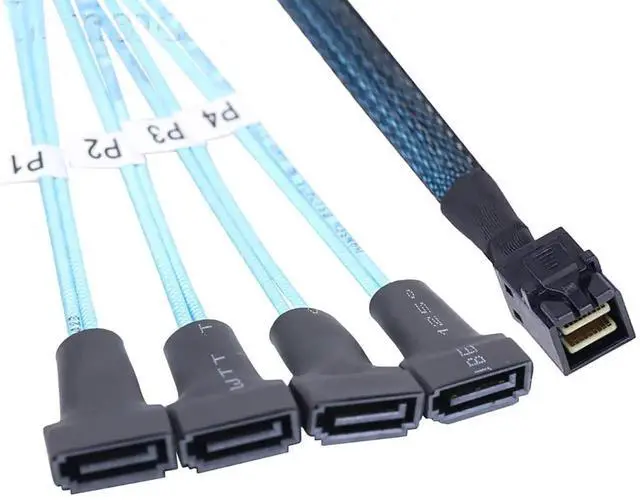 Alt view image 2 of 6 - Mini SAS HD SFF 8643 to 4X SATA 7Pin Male Cable 12Gbps High Speed Server Wire, 30AWG Copper, Black (0.5m)