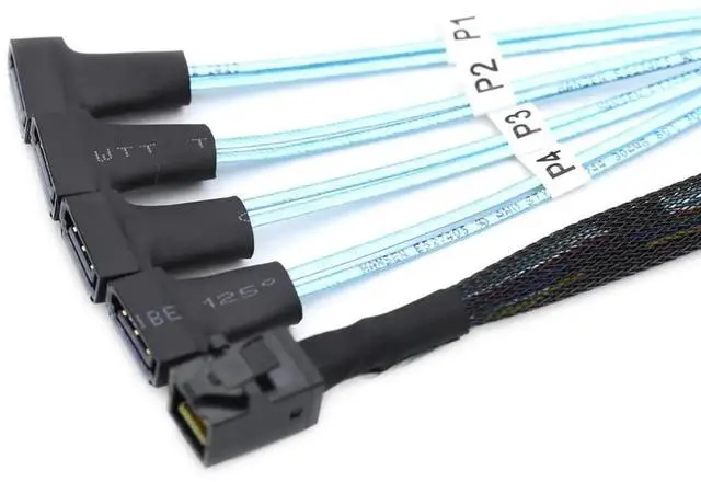 Alt view image 6 of 6 - Mini SAS HD SFF 8643 to 4X SATA 7Pin Male Cable 12Gbps High Speed Server Wire, 30AWG Copper, Black (0.5m)