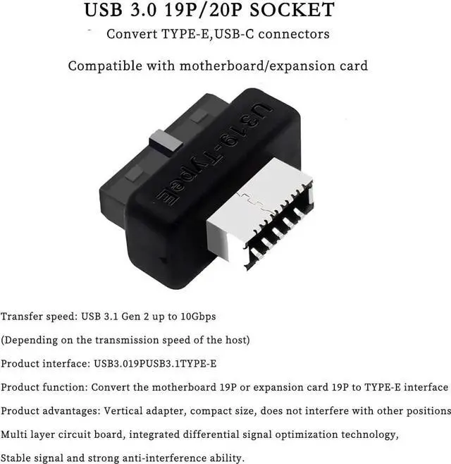 Alt view image 7 of 7 - JAENFONG PH73S+ USB Front Panel Adapter 10Gbps Type-E USB 3.0 Front 19PIN to 3.1 USB C Header Support for Motherboard with USB 3.0 USB3.1 19PIN Interface