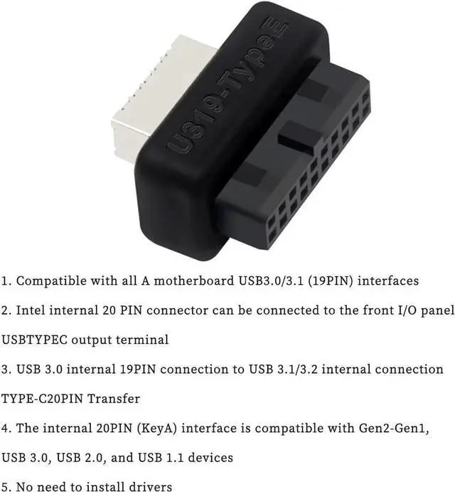 Alt view image 5 of 7 - JAENFONG PH73S+ USB Front Panel Adapter 10Gbps Type-E USB 3.0 Front 19PIN to 3.1 USB C Header Support for Motherboard with USB 3.0 USB3.1 19PIN Interface