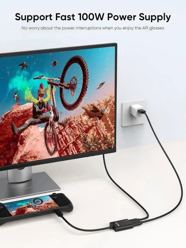 Alt view image 2 of 7 - JAENFONG CableCreation USB C to AR Glasses and Charging Adapter,Charge and Play,8K@60Hz 4K@144Hz, 100W Fast Charging Compatible with Steam Deck, Switch,ROG Ally,iPhone15/16 Viture/Rokid/Xreal AR