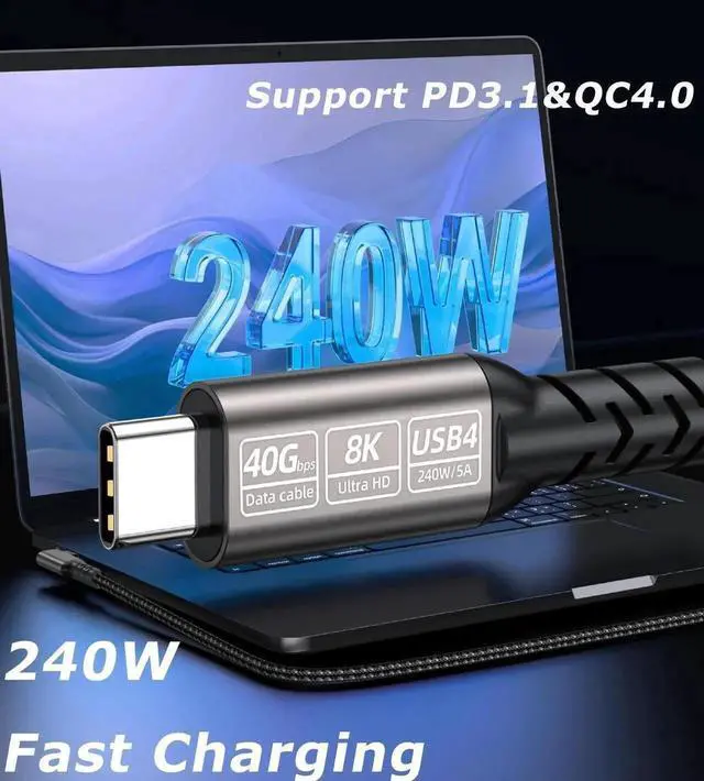 Alt view image 4 of 7 - JAENFONG USB4.0 Fast Charging Data Cable 1.64FT,Thunderbolt 4 Cable, USB-C to USB-C Cable, 40Gbps 240w Charging Cord 8K@60Hz Data Transfer Braided Cable For Laptop MacBooks Pro 3.3Feet