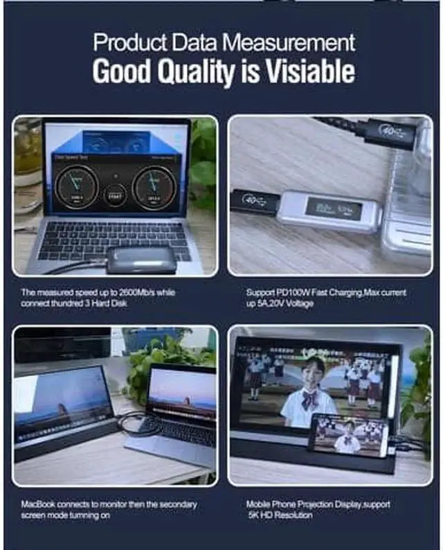 Alt view image 3 of 7 - JAENFONG USB 4 Video Cable 5ft Dual 4K Video output 5K@60Hz PD 100W 20V/5A Fast Charge cable 40Gpbs Data Transfer Compatible Thunderbolt 4/3 USB C Cable with E-mark Support Macbook Laptop Monitor eGPU