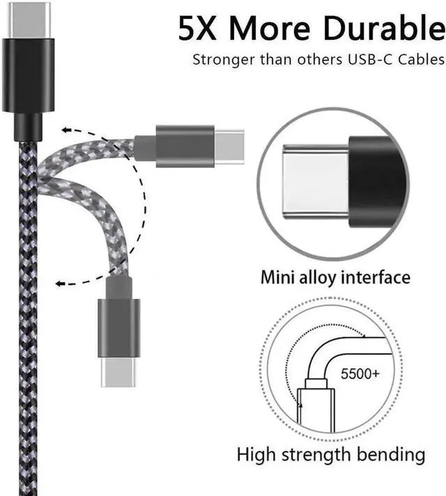 Alt view image 6 of 7 - USB C Cable, 5-Pack, 3/3/6/6/10 ft USB Type C Charger Cable,Nylon Braided Fast Charging Aluminum Housing Compatible with Samsung Galaxy,Google Pixel,LG,Huawei, TCL and Other USB Type C Cable Device