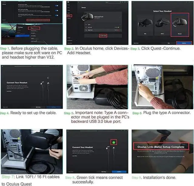 Alt view image 6 of 7 - JAENFONG Oculus Quest Link Cable, USB A to USB C Cable 10FT / 3M, 90 Degree Angled High Speed Data Transfer & Fast Charging Cable Compatible for Oculus Quest and Gaming PC
