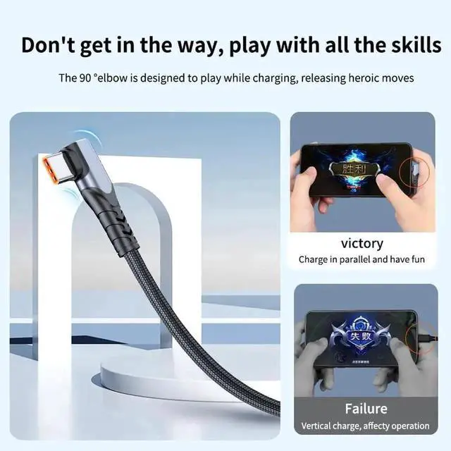 Alt view image 6 of 6 - JAENFONG USB C Cable 90 Degree Braided 66W 6A Fast Charging Cord for iPhone 15/Galaxy S10/Pixel 7 and More 10 Feet Black