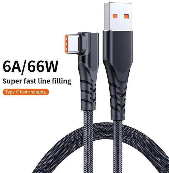 Main image of JAENFONG USB C Cable 90 Degree Braided 66W 6A Fast Charging Cord for iPhone 15/Galaxy S10/Pixel 7 and More 10 Feet Black