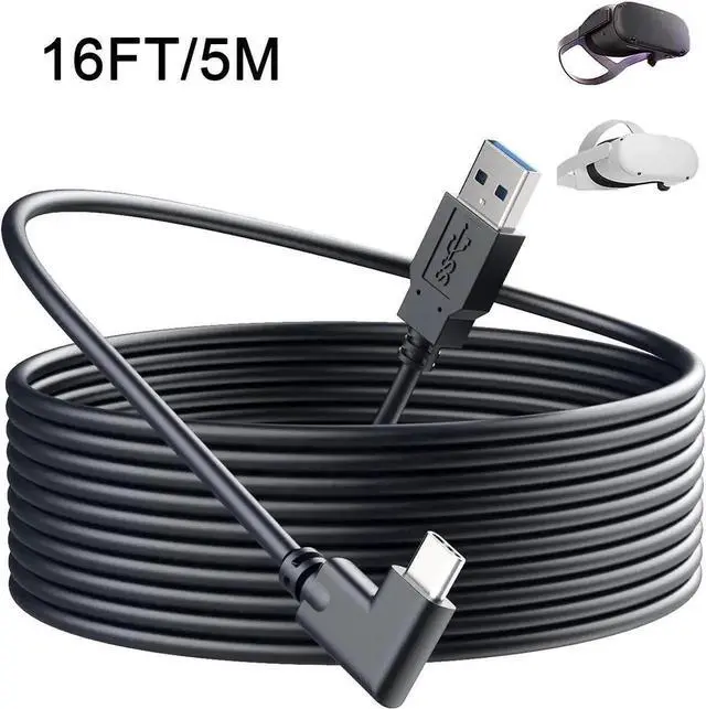 Main image of for Oculus Quest Link Cable 16ft/5M, Oculus Link Cable, 90 Degree Angled High Speed Data Transfer Fast Charging USB C Cable for Oculus Quest/VR Headset/Gaming PC, Black Oculus Quest Link Cable 16feet