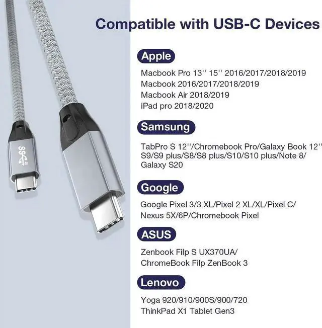 Alt view image 3 of 7 - JAENFONG USB C to USB C 3.2 Cable 3.3FT/1M, 100W & 20Gbps USB 3.2 Gen 2X2 Cable, 4K @60Hz Video Cord with E-Marker for Thunderbolt 3/4, iMac, MacBook, Dell XPS, iPad Pro, Galaxy S21, Switch etc 3.3Fee