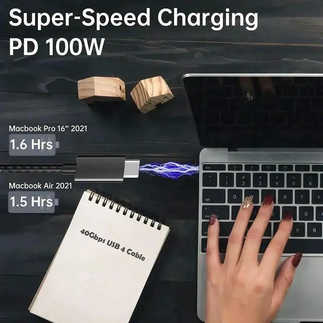 Alt view image 7 of 7 - 3.3ft USB4 Cable 40Gbps Compatible with Thunderbolt 4 3 Cable, 40Gbps USB C Cable PD 100W Fast Charging, HD Video 5K Dual 4K 60Hz, for MacBook, eGPU, Docking, Hub, SSD with Sturdy Nylon Braided Cord
