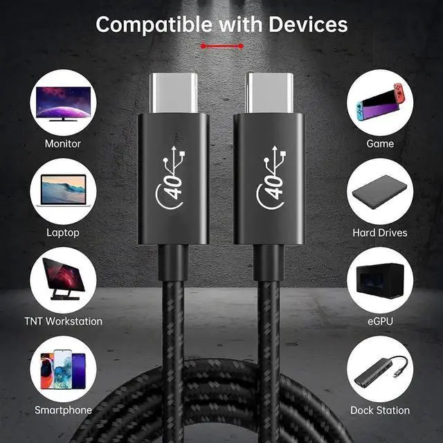 Alt view image 6 of 7 - 3.3ft USB4 Cable 40Gbps Compatible with Thunderbolt 4 3 Cable, 40Gbps USB C Cable PD 100W Fast Charging, HD Video 5K Dual 4K 60Hz, for MacBook, eGPU, Docking, Hub, SSD with Sturdy Nylon Braided Cord