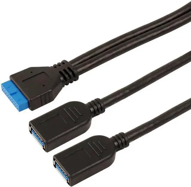Alt view image 3 of 6 - JAENFONG 2 Ports USB 3.0 Female to Motherboard 20pin Header Cable for Front Panel USB 3.0 Motherboard Adapter Cable 20 Pin Header Convert to Two Female A Type Lead for DIY Gaming PC 30cm