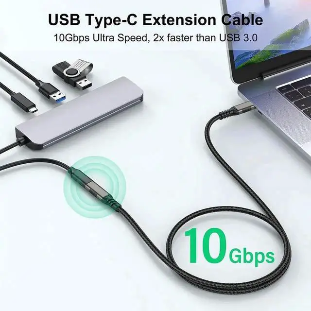 Alt view image 6 of 7 - USB Type-C Male to Female Cord, [USB3.1 Gen2 / 10Gbps] Sync Transfer USB C Extender 100W/5A Fast Charging Compatible with MacBook,Laptop,Tablet,Mobile Phone and More 6.6Feet