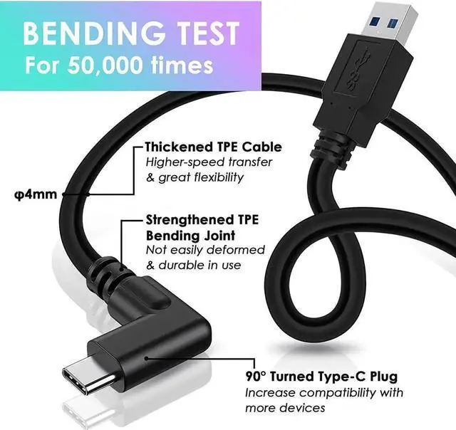 Alt view image 3 of 7 - JAENFONGfor Oculus Quest 2 Link Cable, 16ft/5M USB 3.0 Type A to Type C Extension Cables (with USB C to USB3.0 Adapter), Fast Charging Cord, High Speed Transfer USBC Cable for VR Gaming PC (Black- 5M)