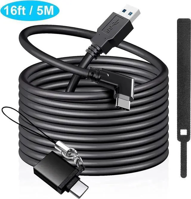 Main image of JAENFONGfor Oculus Quest 2 Link Cable, 16ft/5M USB 3.0 Type A to Type C Extension Cables (with USB C to USB3.0 Adapter), Fast Charging Cord, High Speed Transfer USBC Cable for VR Gaming PC (Black- 5M)