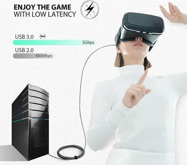 Alt view image 5 of 7 - JAENFONG for Oculus Quest 2 Link Cable 16ft/5M, Nylon Braided 90 Degree Angle USB-A to USB-C cable with 5Gbps Data Transfer and 60W Fast Charging for Meta/Oculus Quest 2 and Quest VR headset and More