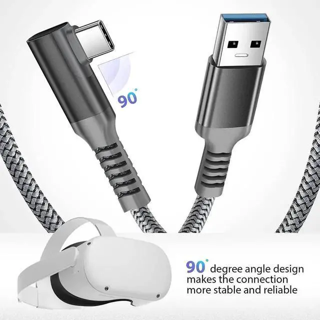 Alt view image 7 of 7 - JAENFONG for Oculus Quest 2 Link Cable 16ft/5M, Nylon Braided 90 Degree Angle USB-A to USB-C cable with 5Gbps Data Transfer and 60W Fast Charging for Meta/Oculus Quest 2 and Quest VR headset and More